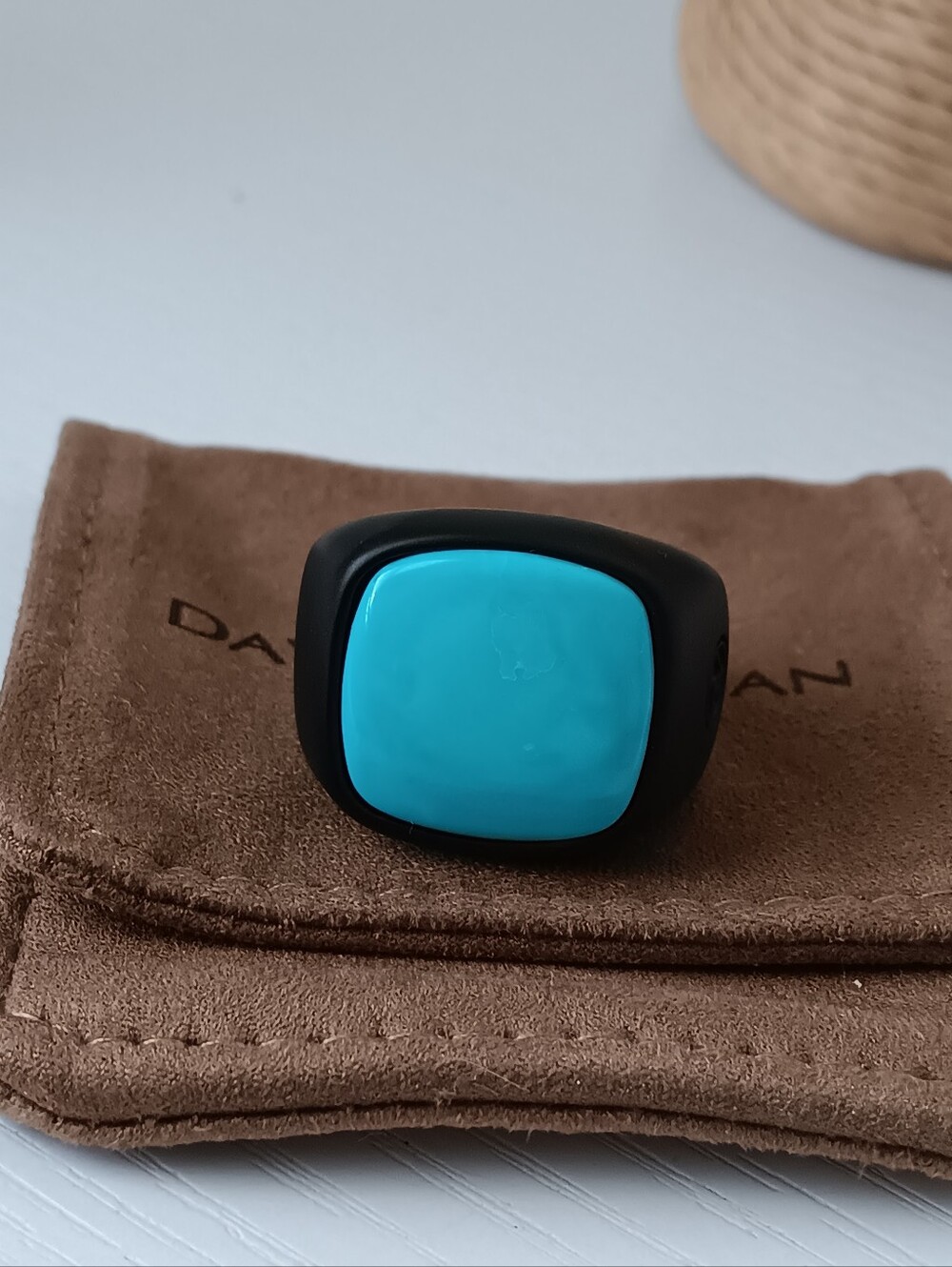 David Yurman Men's Turquoise Titanium Exotic Stone Ring Band Size 9US
